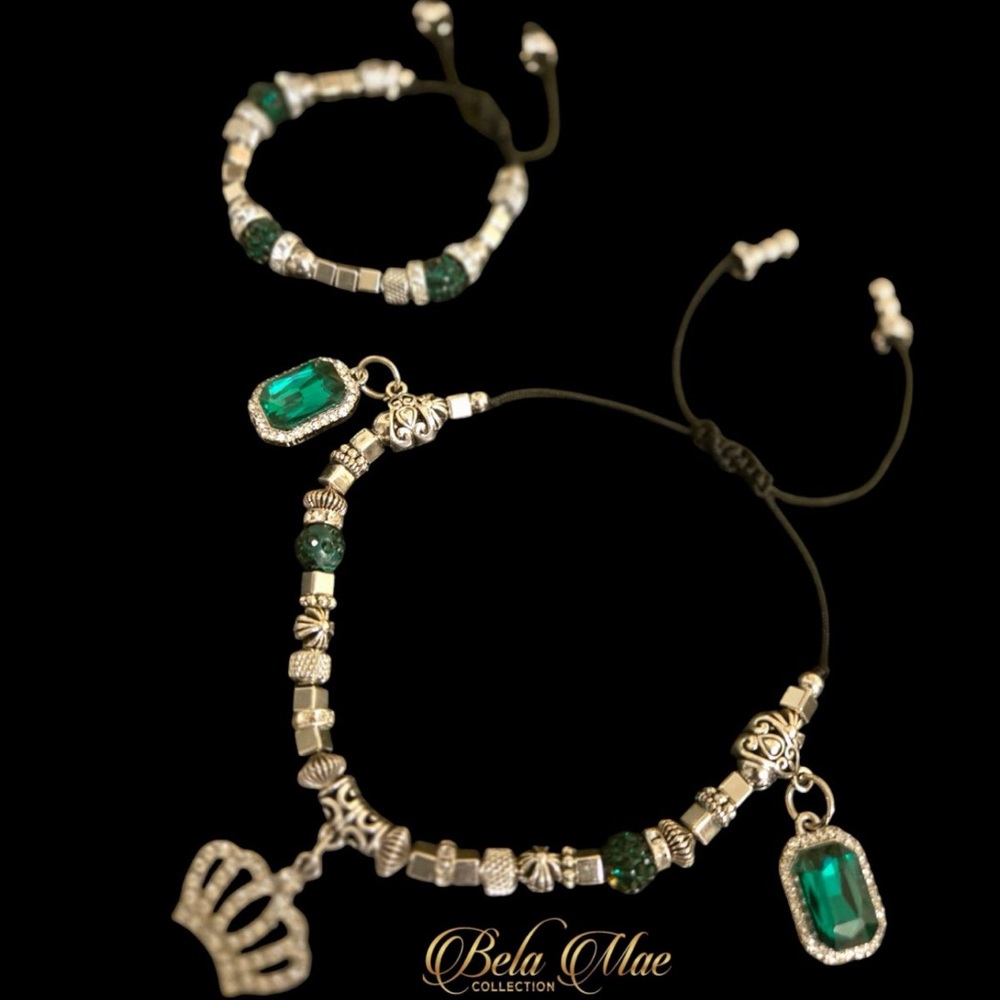 Emerald + Silver Bracelet + Anklet Set - image 1